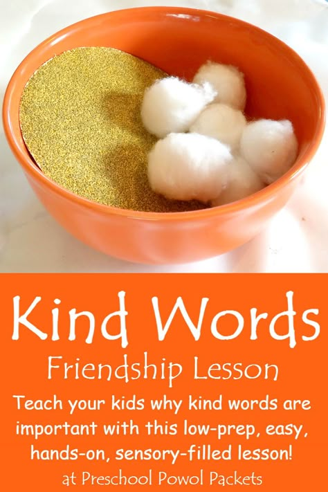 Do you need a hands-on, sensory lesson to teach about kind words? You will love… Preschool Friendship, Friendship Lessons, Friendship Theme, Friendship Activities, Kindness Activities, Bible Lessons For Kids, Sunday School Ideas, Object Lessons, Preschool Lessons