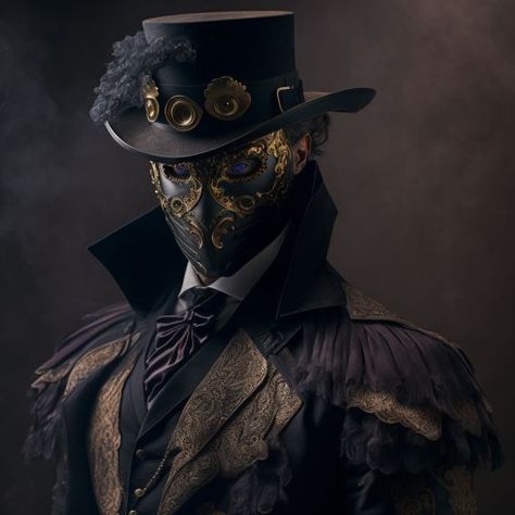 Masked Men Art, Steampunk Outfits Male, Steampunk Suit, Fantasy Suit, Masked Character, Halloween Costumes 2022, Angry Man, Steampunk Aesthetic, Steampunk Mask