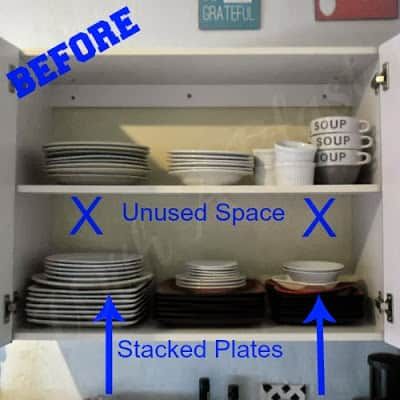 Kitchen Cabinets Organized ! Kitchen Cabinet Organization Layout, Kitchen Cupboard Organization, Kitchen Cabinet Organization Ideas, Plate Organizer, Small Kitchen Cabinets, Kitchen Storage Hacks, Small Kitchen Organization, Plate Storage, Small Kitchen Storage