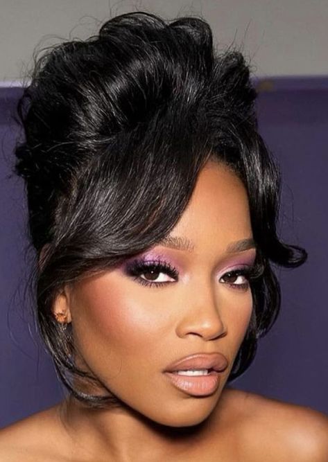 Keke Palmer Updo, Diy French Roll Hair, Keke Palmer Hairstyles, Masquerade Hairstyles With Mask, Black Tie Event Hairstyle, Messy Updo Black Women, Cornrow Pony, Bride Long Hair, Candy Hairstyles