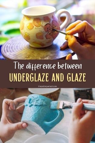 The Difference Between Underglaze and Glaze - The Pottery Wheel How To Paint Glazed Ceramic, Underglaze Vs Glaze, Painted Glaze Pottery, Pottery Glaze Design Ideas, Underglaze Painted Pottery, How To Use Underglaze, Pottery Art Painting Inspiration, Using Underglazes On Pottery, Pottery Glazing Ideas For Beginners