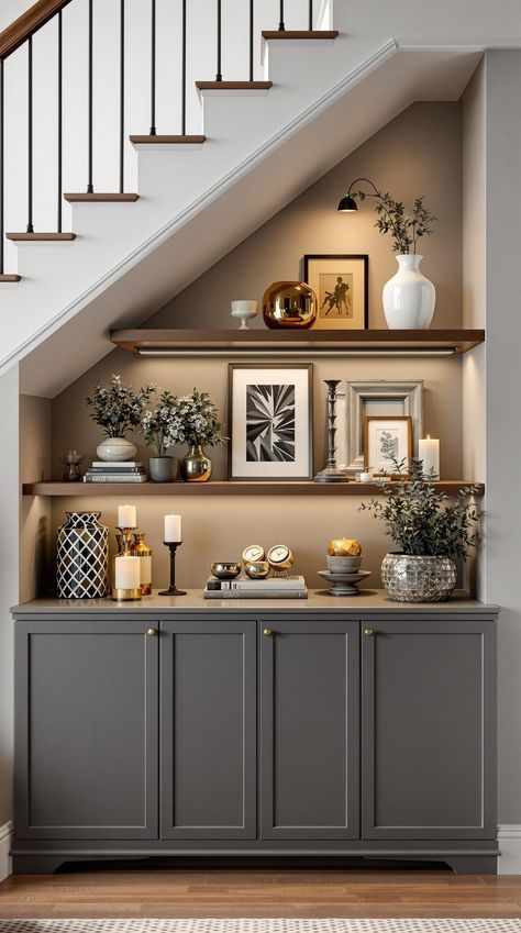 Staircase Storage Under Stairs Tv Understairs Ideas, Cabinets Under Stairs Staircases, Under Stairway Decorating, Above Stair Storage, Under Stairs Renovation, Billy Bookcase Under Stairs, Below The Stairs Ideas, Understairs Space Ideas, Understairs Shelves Ideas