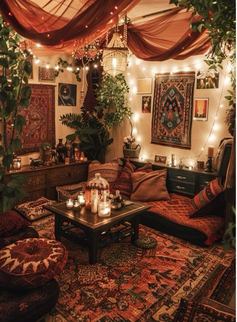 #jungalowstyle #myinterior #myhousebeautiful #interiorstyling #interior_delux #howwedwell #pocketofmyhome #homedecorideas #interiors4all #designsponge Witchy Living Room, Dark Boho Living Room, Boho Living Room Ideas, Dark Boho, Hippie Living, Dream Bedroom Inspiration, Deco Boheme, Cozy Room Decor, Apartment Decor Inspiration