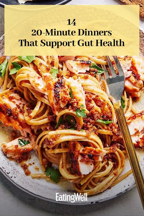 All it takes is 20 minutes or less to make one of these easy, fast gut healthy dinner recipes. High fiber recipes like our Bean & Veggie Taco Bowl and Walnut-Rosemary Crusted Salmon are healthy and delicious choices that will help keep you feeling good. and help your digestion  #dinner#dinnerideas#supperideas#dinnerrecipes#healthydinnerideas#healthydinnerrecipes#healthyrecipes Dinners Good For Gut Health, Easy Healthy Hearty Meals, Meals For A Healthy Gut, Meals For Digestive Health, Healthy Meals That Last A Week, Easy Gut Healthy Dinner Recipes, Hardy Healthy Dinners, Gut Health Dinner Ideas, Healthy Dinner Recipes Without Carbs