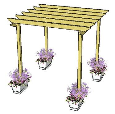 My pergola will look something like this one - general idea... will build the support boxes (i.e. flower pots) for the 4 4x4 posts (fill half with concrete) . .use 2 2x6's on each side. . and  2x2's across top . . and place solar screen on top. . . (may place 2x6's on all 4 sides - for support). Simple Pergola, Pergola Modern, Pergola Diy, Pergola Design, Wooden Pergola, Backyard Pergola, Have Inspiration, Pergola Plans, Pergola Kits