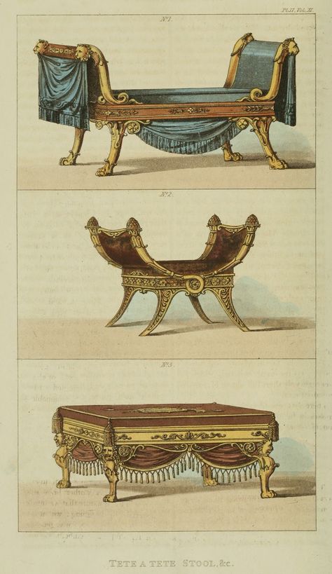 EKDuncan - My Fanciful Muse: Regency Furniture 1823-1828: Ackermann's Repository Series 3 Regency Interior, Egyptian Furniture, Antique Room, Girls Drawing, Regency Furniture, Furniture Sketch, Empire Furniture, White Furniture Living Room, Antique Furniture For Sale