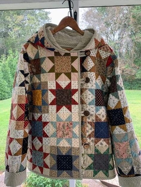 Patchwork Chore Coat Pattern, Quilted Tops For Women, Patchwork Quilt Coats, Coats Made From Old Quilts, Quilted Chore Coat, Patchwork Chore Coat, Upcycled Wool Blanket Coat, Patchwork Quilt Coat, Pattern For Quilted Jacket