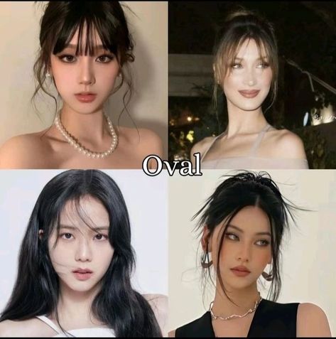 Different face shapes💫. . . . . . #MakeupQuiz #BeautyMatch #GlowUp#Makeup Challenge #GlowUpJourney #celebrity #FacialFeatures #FaceShapeMakeup #faceshape #viral #viral #fyp Hair Bangs For Oval Face, Bangs On Oval Face Shape, Oval Face Aesthetic, Hair Styles For Oval Shape, Oval Head Hairstyles, Curtain Bangs Oval Face, Bangs For Oval Face Shape, Oval Face Celebrities, Makeup For Oval Face Shape