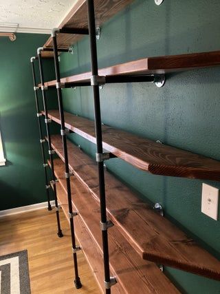 Reclaimed Wood and Structural Pipe Full Wall Bookshelves : 17 Steps (with Pictures) - Instructables Full Wall Mirror Design, Mirror Design For Bedroom, Minimalist Sunroom, Industrial Shelf Diy, Pipe Bookshelf, Diy Pipe Shelves, Full Wall Mirror, Floor To Ceiling Bookshelves, Relaxation Space