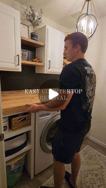 Behind-the-scenes access made simple! ✨️

When we initially shared our DIY laundry room countertop, a lot of you were wondering how w... | Instagram Laundry Basket Storage Above Washer And Dryer, Diy Above Washer And Dryer Storage, Diy Countertop Over Washer And Dryer, Diy Washer Dryer Countertop, Diy Washer And Dryer Counter, Hide Washer And Dryer Hookups, Counter Over Washer And Dryer, Hide Laundry Hookups, Hide Washer And Dryer