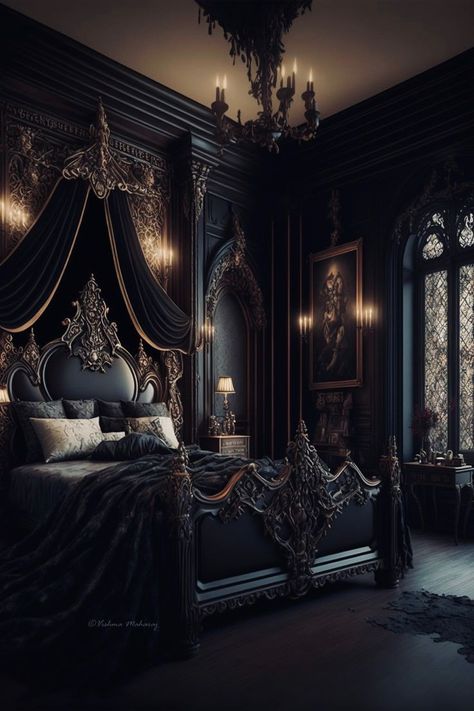 Gothic Bedroom Ideas, Gothic Decor Bedroom, Royal Bedroom, Goth Bedroom, Castle Bedroom, Gothic Interior, Gothic Bedroom, Fantasy Bedroom, Victorian Bedroom