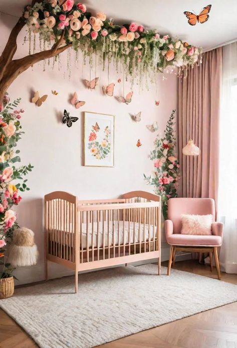 33 Enchanting Girl Nursery Ideas: Chic Decor for Her First Room 41 Fairy Themed Nursery Girl, Hummingbird Nursery, Girl Nursery Ideas Themes, Fairy Garden Nursery Theme, Nursery Themes Girl, Baby Girl Room Decorating Ideas, Pink Nursery Ideas, Apothecary Vibes, Baby Girl Nursery Room Ideas