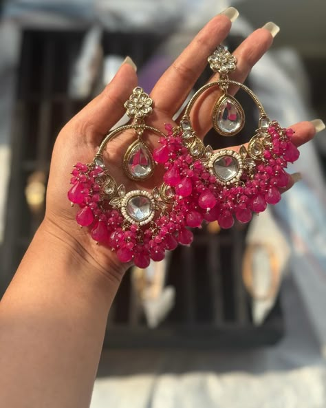 Restocked All Colours 🫶🏻 Neeti Chandbali ❤️ ₹550/- Free Shipping In India Jhumkas Aesthetic, What Jhumka, Unique Wedding Jewelry, Bridal Jewelry Sets Brides, Indian Wedding Jewelry Sets, Antique Necklaces Design, Fancy Jewelry Necklace, Bridal Lehenga Collection, Modern Gold Jewelry