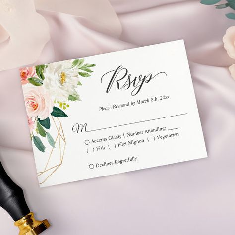 $2.17 | Modern Elegant Blush Pink Floral Wedding RSVP Card #wedding, rsvp, watercolor, peonies, flowers, meal option, response, blush pink, white, graceful Pink Floral Wedding, Rsvp Wedding, Watercolor Peonies, Wedding Rsvp Card, Rsvp Wedding Cards, Card Wedding, Wedding Rsvp, Response Cards, Free Birthday Invitations