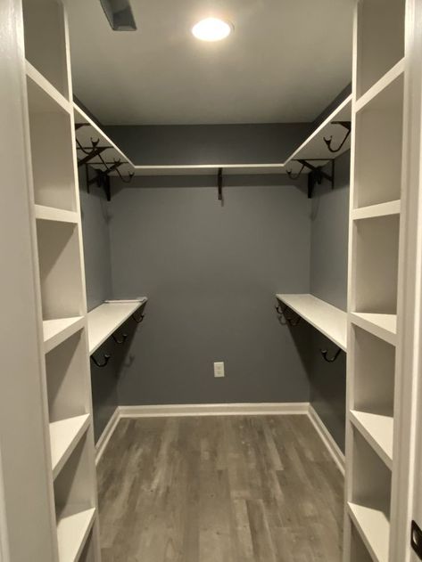 Long Closet Remodel, Organize His And Her Closet, His And Her Restroom Ideas, Small Walk In Closet Ideas Square, 5ft Closet Layout, No Walk In Closet Ideas, Master Closet Remodel Small Walk In, Diy Small Walk In Closet Ideas, Small Walkin Closet Ideas Layout Corner