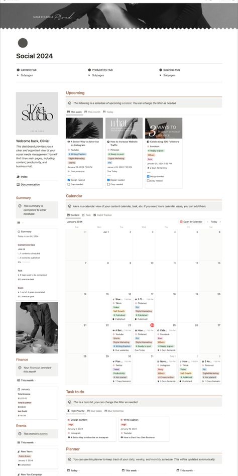 Notion Template Social Media Planner Content Creator plannerlovers #plannerminimalista. Notion 2023, Social Media Planning Template, Notion Organization, Editorial Calendar Template, Brand Proposal, Planner Content, Study Core, Notion Inspo, Notion Ideas