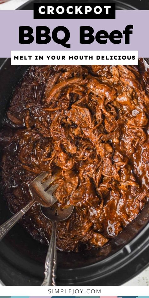 The flavor of this BBQ Beef recipe is absolutely perfect. My mom's recipe for Crockpot BBQ Beef will become a family favorite for you too. Barbecue Brisket Crockpot, Crockpot Bbq Beef Roast, Bbq Beef Crockpot Easy, Bbq Arm Roast Crockpot, Beef In Crockpot Recipes Slow Cooker, Chuck Roast Crock Pot Recipes Bbq Pulled Beef, Bbq Beef Sandwiches Crockpot, Instant Pot Bbq Beef Sandwiches, Barbecue Beef Crockpot