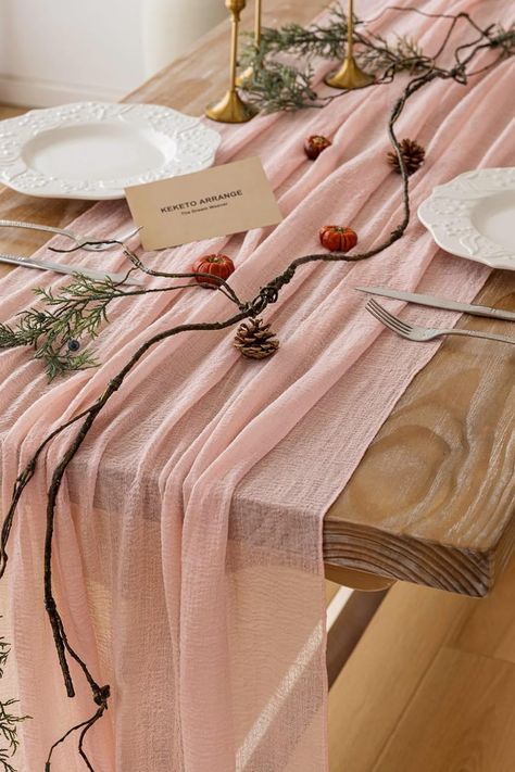 Wedding Baby Shower Bridal Shower Party Long Sheer Boho Easter Spring Centerpiece Home Decorations Pink tablecloth Cheese Cloth Table Runner, Boho Centerpiece, Cloth Table Runner, Cheesecloth Table Runner, Table Rose, Summer Centerpieces, Centerpiece Christmas, Table Flag, Pink Table