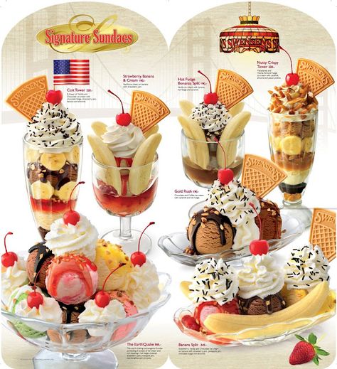 Ice Cream Presentation Ideas, Swensens Ice Cream, Ice Cream Presentation, Pretty Ice Cream, Fruits Dessert, Ice Cream Sunday, Rainy Monday, Ice Cream Menu, Ice Cream Sundaes