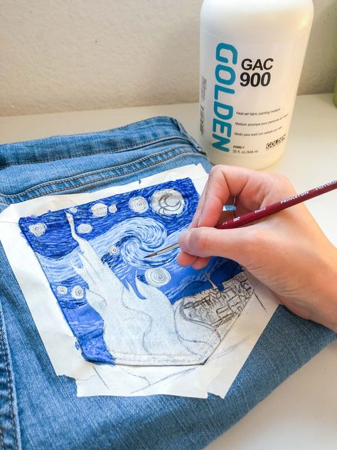 Paint On Denim, Painting On Jeans, Painting On Denim, Denim Painting, Painting Jeans, Painting 101, Painted Clothes Diy, Painted Denim Jacket, Museum Gift