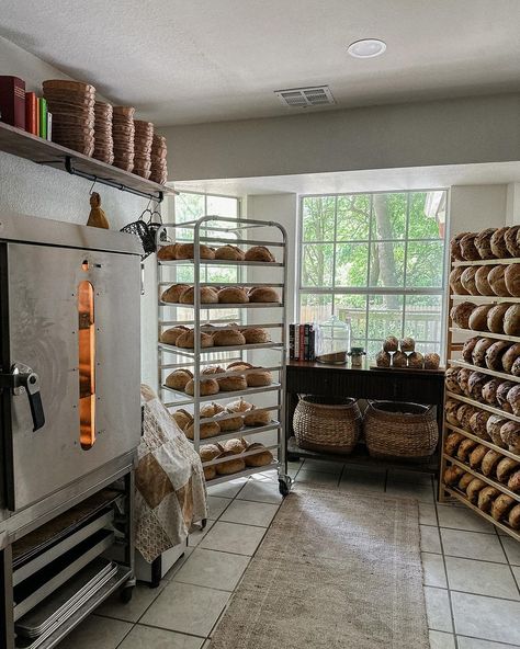 Sarah Grunewald • Sarah’s Sourdough | Cottage bakery views ✨🧚 People ask where my “bakery” is… it’s in the designated breakfast nook in our home. I call this my bakery nook… | Instagram Cottage Core Bakery, Aesthetic Bakery Interior, Cottage Bakery Ideas, Cottage Food Business Ideas, Cozy Bakery Aesthetic, Small Bakery Kitchen, Bakery Aesthetic Interior, Home Baking Aesthetic, Vintage Bakery Aesthetic