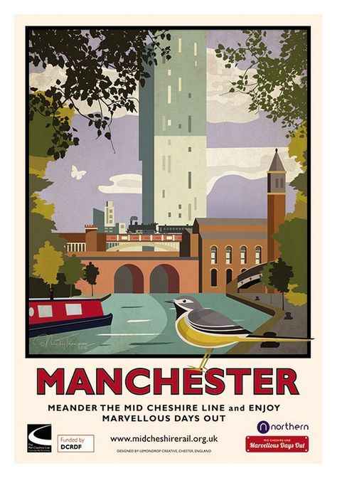 Travel to Manchester Manchester Travel, Manchester Art, Transportation Poster, Tourism Poster, Railway Posters, Poster City, Retro Travel Poster, Vintage Travel Poster, Vintage Poster Art