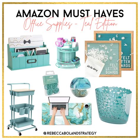 Glam up your office and make working from home a little more fun with a colorful work environment. Teal is my personal favorite, so here are some of the best finds for all my teal / mint / seafoam color lovers out there! Affiliate link to shop the look <3 #homeofficeideas #shopthelook #makeworkfun #tealaesthetic #homeofficeorganization #officesupplies #homeofficeinspiration #homeofficedecor Teal Blue Office Ideas, Office Decor For Cubicle, Turquoise Office Decor Ideas, Tiffany Blue Office Decor Work Spaces, Turquoise Home Office Ideas, Teal Home Office Ideas, Fun Home Office Ideas, Turquoise Office Ideas, Turquoise Office Decor