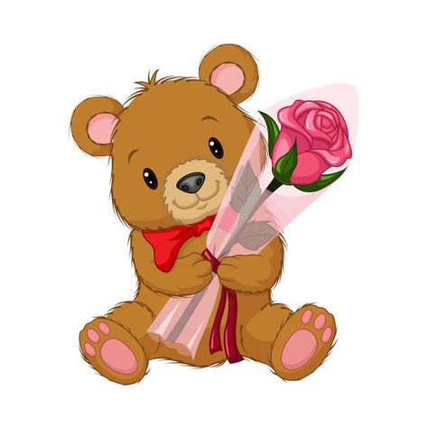 Bear Holding Flowers, Paw Cartoon, Happy Birthday Bear, Teddy Bear Cartoon, Valentines Day Teddy Bear, Teddy Pictures, Holding A Flower, Bear Vector, Illustration Story