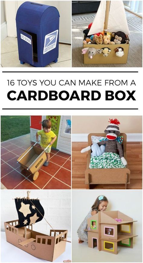 16 Toys You Can Make with an Empty Box Small Cardboard Box Crafts, Buddy Activities, Box Craft Ideas, Future Generation, Cardboard Box Crafts, Cardboard Toys, Egg Cartons, Toys Diy, Homemade Toys