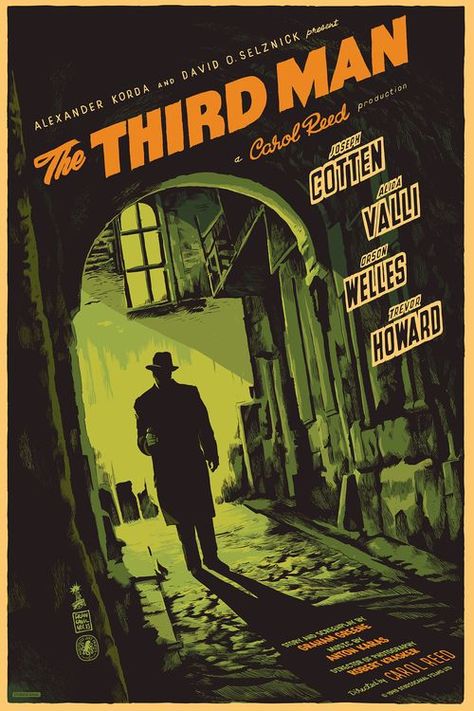 The Third Man (1949) [500x750] Poster by Francesco Francavilla - Imgur Vintage Films, Old Movie Posters, Screen Printing Art, Noir Movie, The Third Man, Septième Art, I Love Cinema, Vintage Movie Posters, Classic Movie Posters