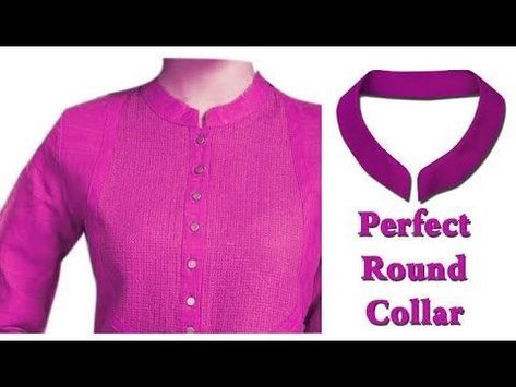 Pin on Plazzo pants China Collar Kurti, Full Collar Kurti Design, Collar Stitching Tutorial, How To Make Collar Neck, Chinese Collar Kurti, Umbrella Suit, Kurti Stitching, Chinese Collar Dress, Collar Kurti Design