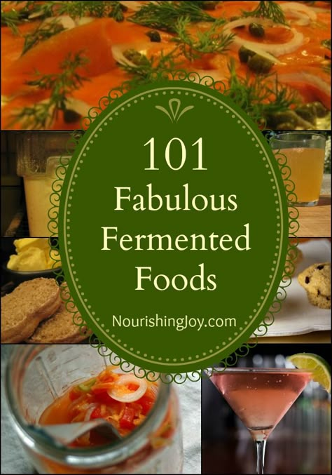 101 Fabulous Fermented Foods. LOTS of links to tips, tricks, and recipes...fruit & veggies, drinks, dairy, and more. Fermented Food Recipes, Fermented Recipes, Cultured Food, Fermented Veggies, Fermentation Recipes, Fermented Vegetables, Fermented Drink, Probiotic Foods, Pickling Recipes