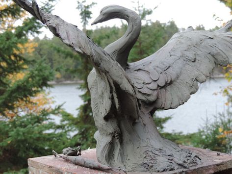 Sandy Scott Art: #686 New sculpture: "Silver Wings - Trumpeter Swan" Swan Sculpture, Swan Wings, Reference Page, Trumpeter Swan, Wind River, Sculpture Art Clay, Deer Family, Cement Crafts, Silver Wings