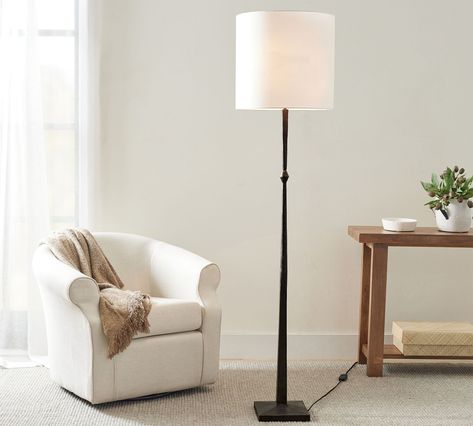 Sectional Floor Lamp, Pottery Barn Lamps, Pottery Barn Lighting, Pottery Barn Living Room, Iron Floor Lamp, Bronze Floor Lamp, Metal Floor Lamp, Tall Lamps, Glass Floor Lamp