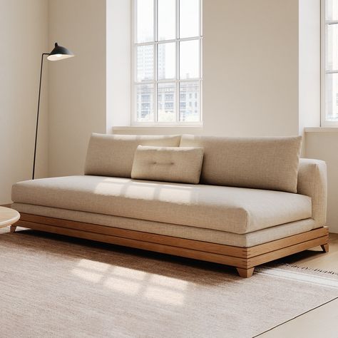 The Clifton Sofa prioritizes comfort and lounging while maintaining a sleek, minimalist composure with carefully placed exposed joinery. Designs Wallpaper, Minimalist Furniture Design, Wooden Sofa Set Designs, Furniture Studio, Vincent Van Duysen, Diy Sofa, Wooden Sofa, Guest Bed, Halloween Home Decor