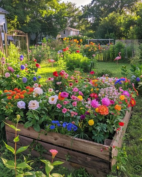 Wildflower Flower Bed Front Yards, Cottagecore Outdoor Decor, Cottage Flower Garden Aesthetic, Bathroom With Red Accents, Cottagecore Yard, Small Garden Aesthetic, Wildflower Garden Design, Small Cottage Garden Design, Fairytale Garden Ideas