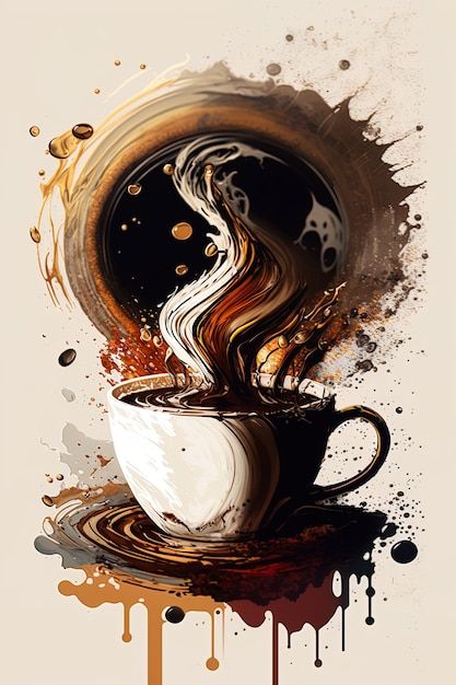 Coffee Art Painting, Coffee Artwork, Coffee Art Print, Coffee Cup Art, Coffee Wallpaper, Coffee Painting, Coffee Cup Design, Cafe Art, Gems Art