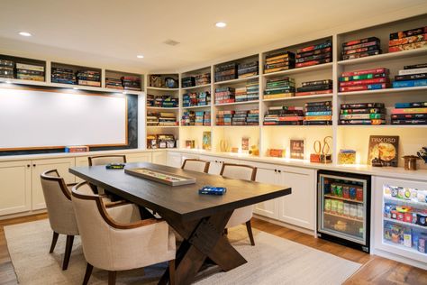 12 Unique and Interesting Ideas To Turn Your Basement into an Ultimate Game Room - Curated Shopping Cart Game Room In Basement Ideas, Small Basement Multipurpose Room, Game And Theater Room, Playroom Rec Room Combo, Bonus Room Game Room, Family Gaming Room Ideas, Small Board Game Room, Basement Dining Room, Family Games Room