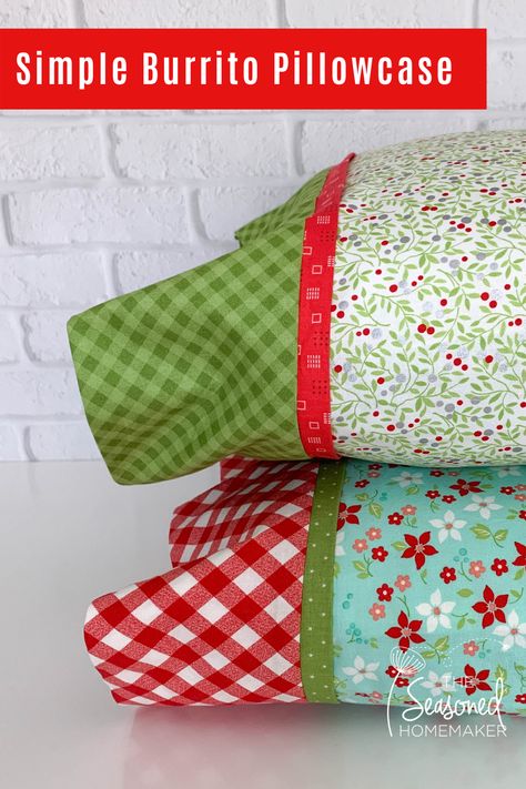 Burrito Pillowcase, Make A Pillowcase, Sewing Pillow Cases, Pillow Cases Tutorials, Pillow Cases Diy, Sewing Machine Projects, Sew Simple, Sewing 101, Pillowcase Pattern