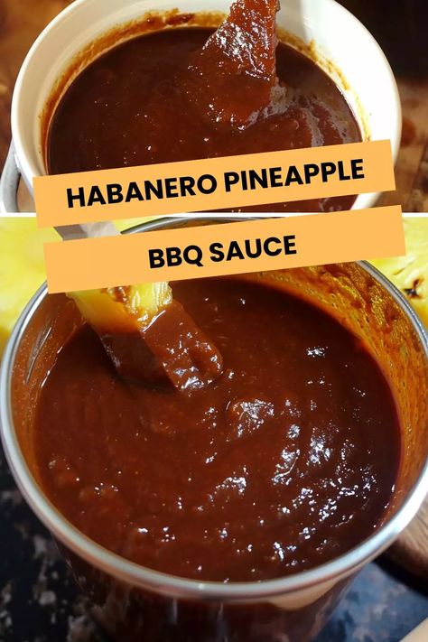 habanero pineapple bbq sauce Unique Bbq Sauce, Habanero Bbq Sauce, Pineapple Bbq Sauce, Pineapple Habanero Sauce, Bbq Sauce Homemade Easy, Homemade Bbq Sauce Recipe, Habanero Sauce, Honey Bbq Sauce, Bbq Sauces