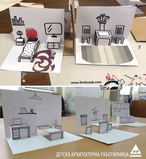 Pop Up house Interior Paper Cut Outs, Pop Up Art, Paper Pop, Paper Doll House, School Art Projects, Middle School Art, Pop Up Book, Pop Up Cards, Craft Activities For Kids