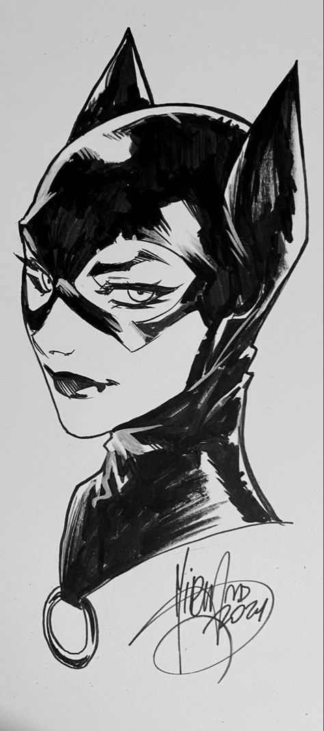 Catwoman commission art by Mirka Andolfo Catwoman Drawing, Marvel Comics Drawing, Superhero Sketches, Dc Tattoo, Batman Villain, Catwoman Comic, David Finch, Woman Sketch, Traditional Ink