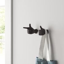 Trichy Echo Set Of 3 - Black Walnut Wood Black Metal Hooks For Hanging Coats - Hat Hooks For Wall - Decorative Wall Hooks - Hat Hangers For Wall | Wayfair Backpack Hooks Bedroom, Wall Hooks Ideas, Hooks For Mudroom, Unique Coat Hooks, Unique Wall Hooks, Modern Coat Hooks, Metal Key Holder, Thumbs Up Sign, Entryway Hooks