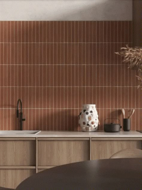 Rust Bathroom Tiles, Clay Kitchen Backsplash, Clay Backsplash Tiles, Red Brick Tiles Kitchen, Terracotta Tiles Wall, Clay Tiles Bathroom, Kitchen Backsplash Terracotta, Terracotta Tile Backsplash Kitchen, Red Tile Kitchen Backsplash