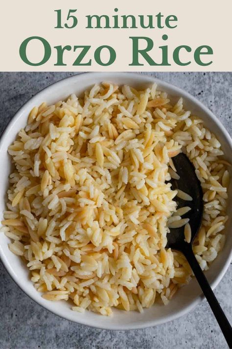 Orzo Rice is perfect for making orzo salad, or for using in place of plain orzo pasta or plain rice. It take just 15 minutes to cook, and you only need 4 pantry-staple ingredients. Orzo is toasted until golden, and then cooked in vegetable broth with rice for a flavorful side dish. This combination of pasta and rice is comforting, and versatile. Orzo In Rice Cooker, Toasted Orzo Recipe, Orzo And Rice Recipes, Arborio Rice Recipes, Orzo Side Dish, Orzo Side, Toasted Orzo, Orzo Recipes Side, Orzo Rice