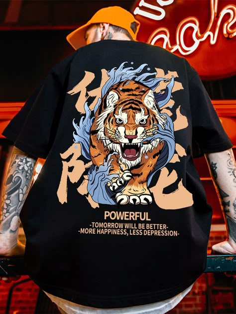 Men's Graphic Tee, Baggy Street Style Men, Street Wear Tshirt, Graphic Tee Shirt, Men Graphic Tees, Animal Shirt Design, T-shirt Print Design, Tiger Shirt, Shirt Print Design