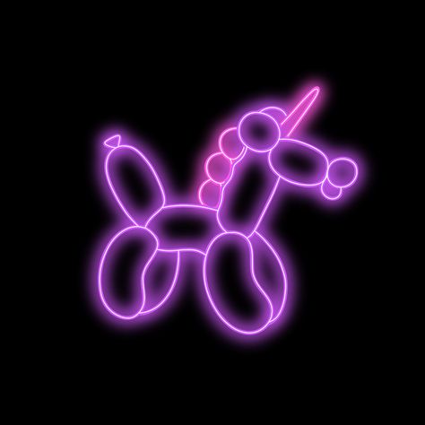 Digital art Procreate Unicorn purple and pink Neon Balloon Animal #digital #graphicdesign #balloons #animals #neon #procreate Neon Balloon Animal Painting, How To Draw Balloon Animals, Unicorn Neon Sign, Neon Sign Art Painting, How To Do Neon Painting, Neon Art Drawings, Balloon Animal Drawing, Unicorn Balloon Animal, Neon Painting Ideas