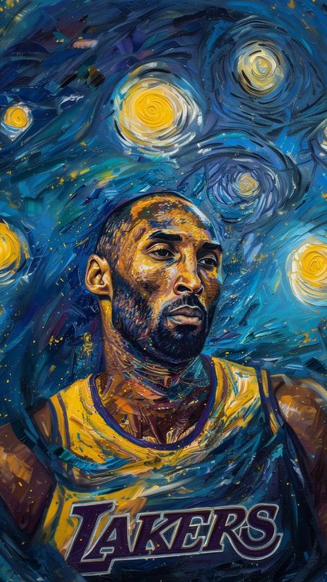 Kobe Bryant Graphic Design, Basketball Art Wallpaper, Kobe Bryant Portrait, Kobe Bryant Painting, Kobe Bryant Wallpapers, Starry Night Aesthetic, Kobe Bryant Art, Kobe Bryant Poster, Nba Basketball Art