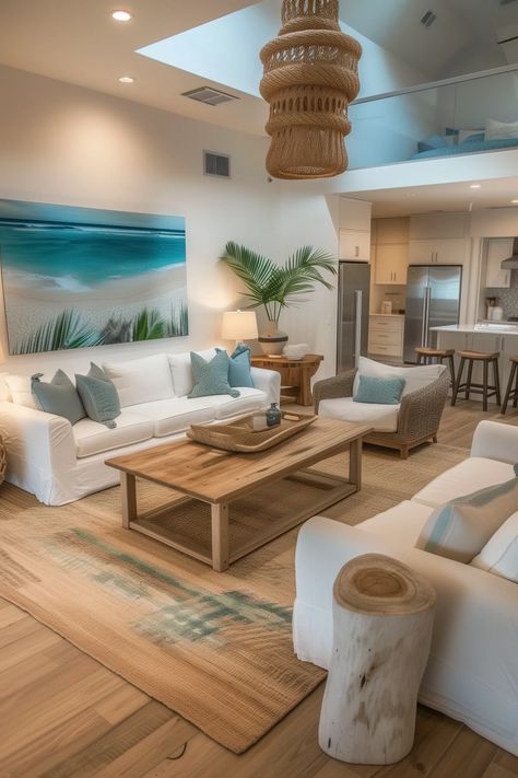 23 Stylish Beach Themed Living Room Ideas On A Budget Beach Vacation House Interior, Luxury Beach Apartment Interior Design, Interior Design Beachhouse, Living Room Designs Florida, Small Beach Living Room, Interior Beach House Design, Small Beach Apartment Interior Design, Beach Style Apartment, Small Beach Apartment Decor