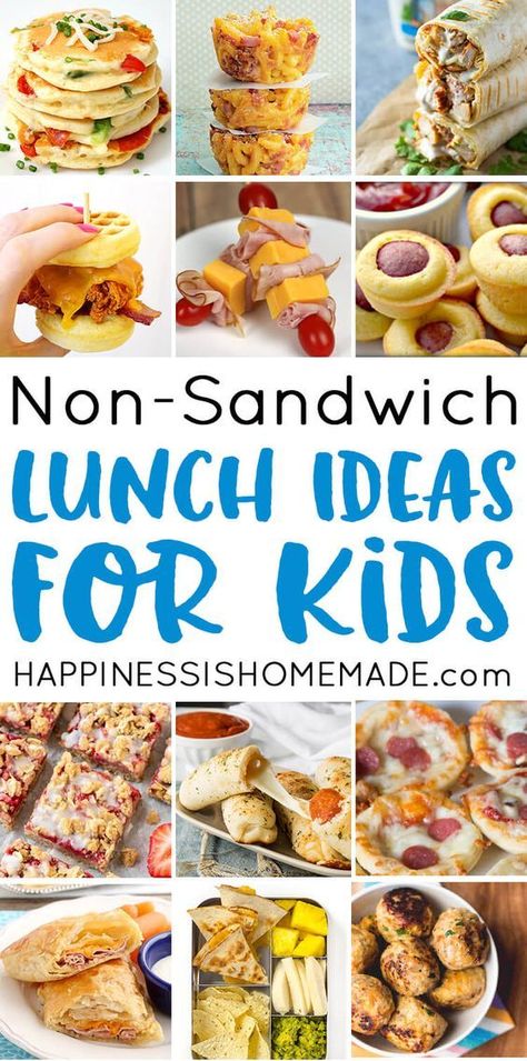 Looking for tasty sandwich alternatives to pack in your child’s lunchbox? These creative school lunch ideas for kids are just the ticket! Mac and cheese muffins, pizza pancakes, chicken ranch roll-ups, and LOTS more! Creative School Lunches, Non Sandwich Lunches, Kid Lunch Ideas, School Lunch Ideas For Kids, Lunch For School, Kid Foods, Kid Lunches, Kid Meals, Lunch Ideas For Kids